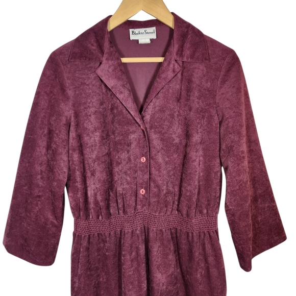 Vintage 70s Purple Velvet Midi‎ Button Dress Collar Boho Cottage Mod Granny 12 - Picture 2 of 13